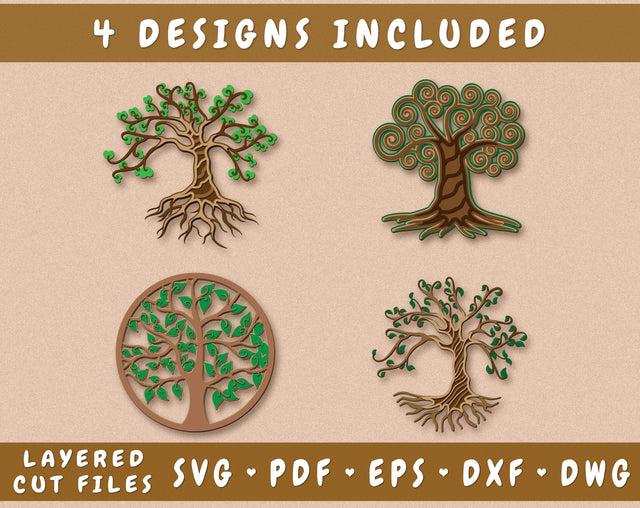 Tree Of Life 3D SVG Bundle, 4 Designs, Family Tree Laser SVG Cut Files, Tree of Life Glowforge Files SVG HappyDesignStudio 