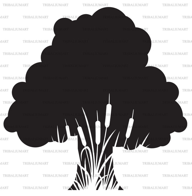 Tree silhouette and reeds silhouette SVG TribaliumArtSF 
