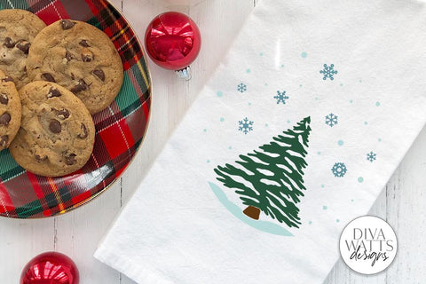 Tree With Falling Snow SVG | Christmas / Winter Round Design SVG Diva Watts Designs 