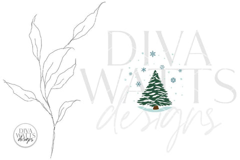 Tree With Falling Snow SVG | Christmas / Winter Round Design SVG Diva Watts Designs 