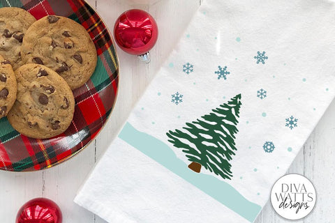 Tree With Falling Snow SVG | Christmas / Winter Square Design SVG Diva Watts Designs 