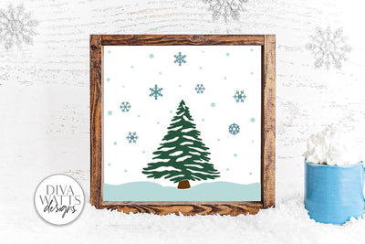 Tree With Falling Snow SVG | Christmas / Winter Square Design SVG Diva Watts Designs 