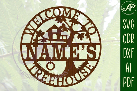 Treehouse Name sign svg laser cut template, door or wall SVG APInspireddesigns 