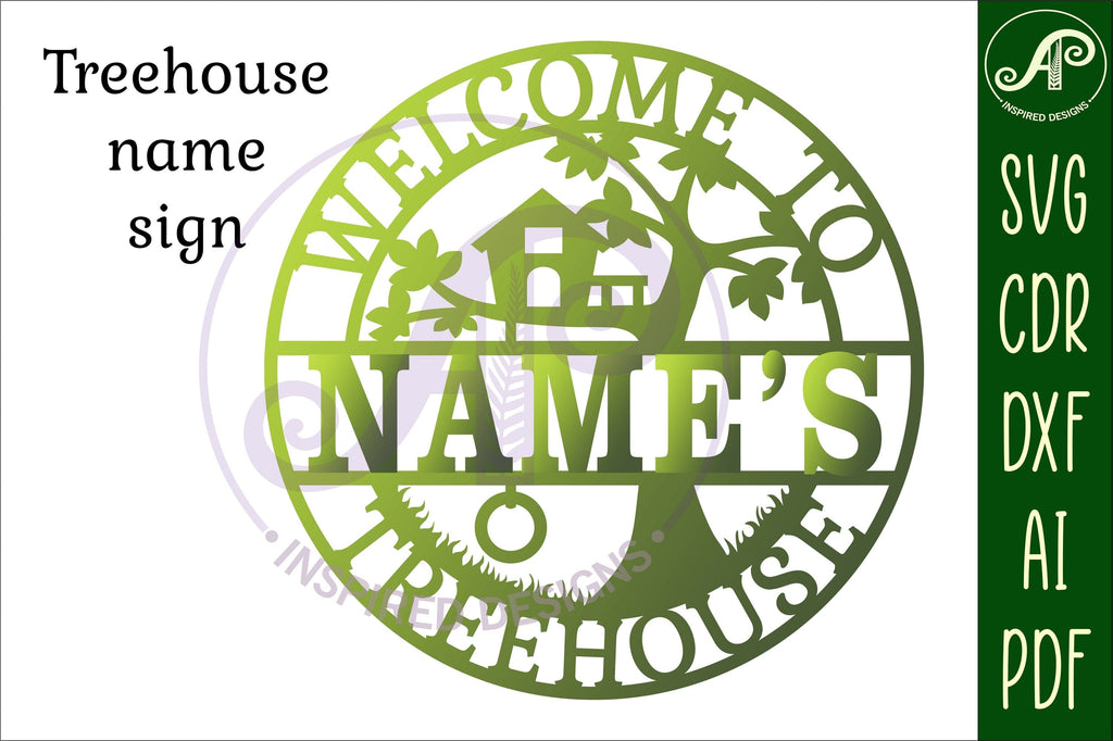 Treehouse Name sign svg laser cut template, door or wall - So Fontsy