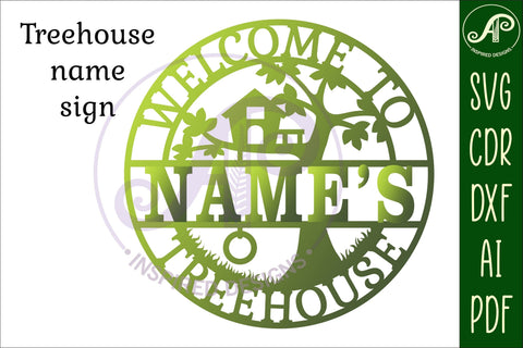 Treehouse Name sign svg laser cut template, door or wall - So Fontsy