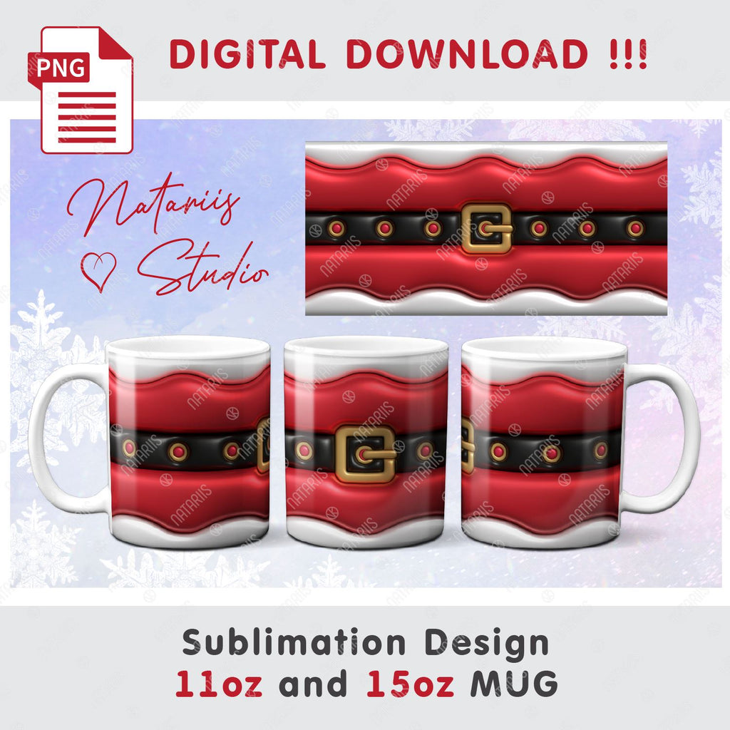 3D Christmas Mug Inflated Santa Mug, Christmas Puffy Mug Press Design 11oz  and 15oz