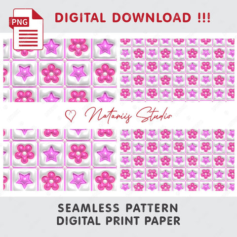 Trendy Pink 3D Inflated Puff Design - Seamless Tileable Pattern Digital Pattern Natariis Studio 