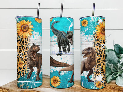 Trex Sunflower Leopard Western 20 oz Skinny Tumbler, Dinosaur Tumbler Png, Dinosaur Sunflower Leopard Tumbler Png, Sublimation Png Sublimation iStyleDesign 