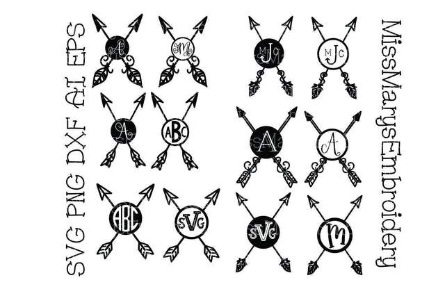 Tribal Arrow Monogram Set SVG MissMarysEmbroidery 