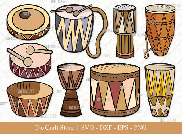 Tribal Drum Clipart SVG Cut File | Drum Svg | Tabla Svg | Instruments Svg | Bundle SVG ETC Craft 