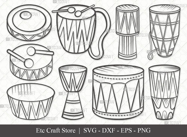 Tribal Drum Outline SVG Cut File | Drum Svg | Tabla Svg | Instruments Svg | Bundle SVG ETC Craft 