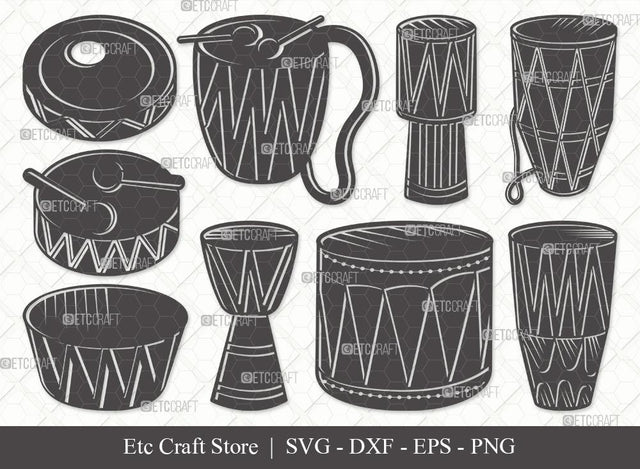 Tribal Drum Silhouette SVG Cut File | Drum Svg | Tabla Svg | Instruments Svg | Bundle SVG ETC Craft 