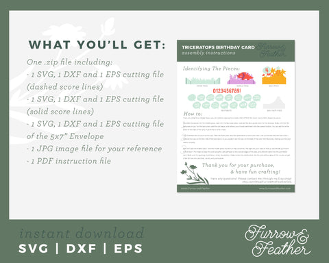 Triceratops Dinosaur Box Card 3D Paper Furrow and Feather SVG 