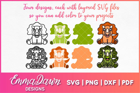 Triceratops SVG, Cute Dinosaur SVG SVG Emma Dawn Designs 