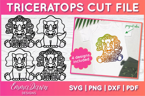 Triceratops SVG, Cute Dinosaur SVG SVG Emma Dawn Designs 