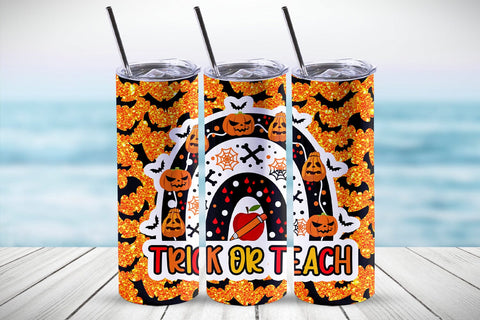 Trick or Teach Teacher Tumbler Wrap I Halloween Teacher PNG Sublimation Happy Printables Club 