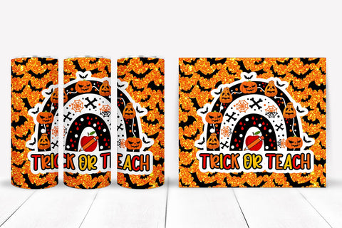 Trick or Teach Teacher Tumbler Wrap I Halloween Teacher PNG Sublimation Happy Printables Club 