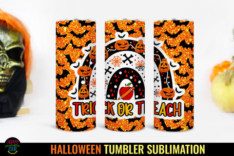 Trick or Teach Teacher Tumbler Wrap I Halloween Teacher PNG Sublimation Happy Printables Club 