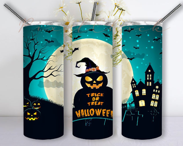 Trick or Treat 20 OZ Skinny Tumbler, Halloween Sublimation Design Straight & Tapered, PNG Digital Download Sublimation PixelChick 