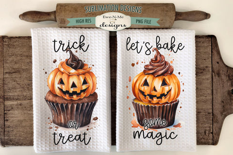 Trick or Treat | Bake Some Magic | Jack O Lantern Pumpkin Kitchen Towel Sublimation Sublimation Ewe-N-Me Designs 