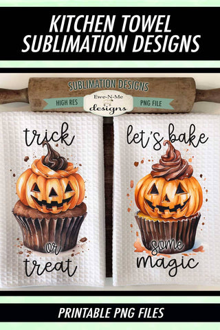 Trick or Treat | Bake Some Magic | Jack O Lantern Pumpkin Kitchen Towel Sublimation Sublimation Ewe-N-Me Designs 