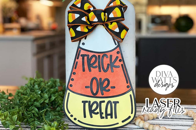 Trick Or Treat Candy Corn Glowforge SVG | Halloween Design SVG Diva Watts Designs 