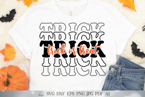 Trick Or Treat Features a stacked design and cut out letters for "Trick Or Treat" SVG DXF PNG EPS JPG PDF AI Included SVG Diva Watts Designs 