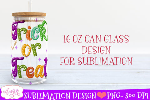 Trick or treat glass can PNG for sublimation | Halloween PNG Sublimation Amorclipart 