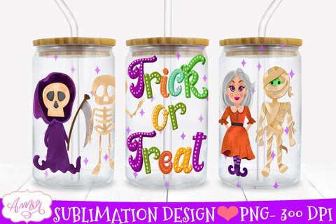 Trick or treat glass can PNG for sublimation | Halloween PNG Sublimation Amorclipart 