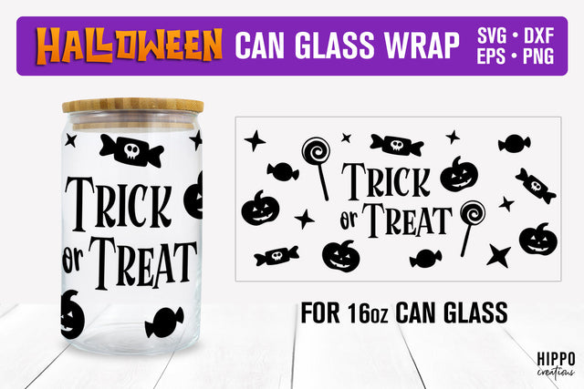 Trick or Treat Halloween Can Glass Wrap, Beer Can Glass 16oz SVG Hippo Creations 