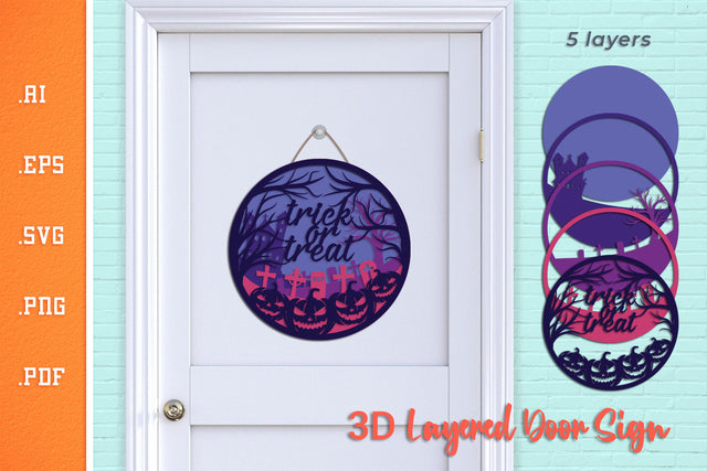 Trick or Treat Halloween - Layered Door Sign SVG SVG Slim Studio 