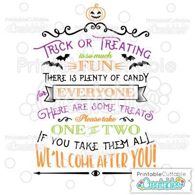Trick or Treat Halloween Sign SVG (Copy) SVG Printable Cuttable Creatables 