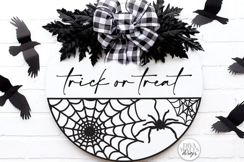 Trick Or Treat | Halloween Spider Web Door Hanger Design SVG Diva Watts Designs 