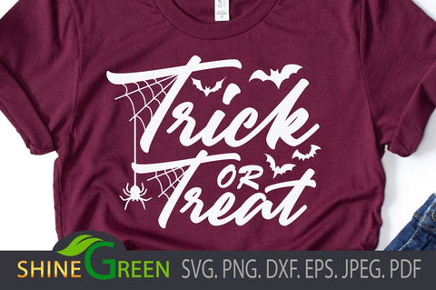 Trick or Treat Halloween SVG PNG EPS DXF for Cricut, Sublimation SVG Shine Green Art 
