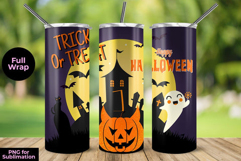 Trick or Treat Happy Halloween 20 oz Skinny Tumbler Wrap Template Sublimation Sublimatiz Designs 