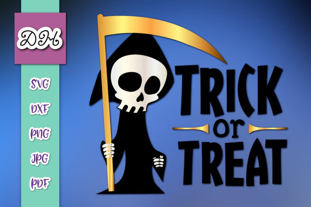 Trick or Treat Happy Halloween Grim Reaper Print and Cut SVG Digitals by Hanna 