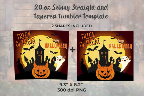 Trick or Treat Happy Halloween Orange Background 20 oz Skinny Tumbler Wrap Template Sublimation Sublimatiz Designs 