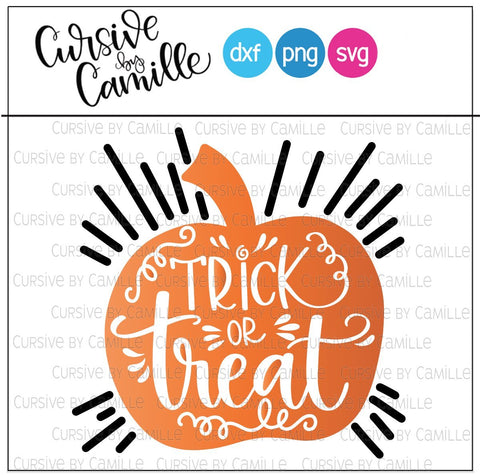 Trick or Treat Pumpkin Jack-o-Lantern Hand Lettered SVG DXF PNG SVG Cursive by Camille 