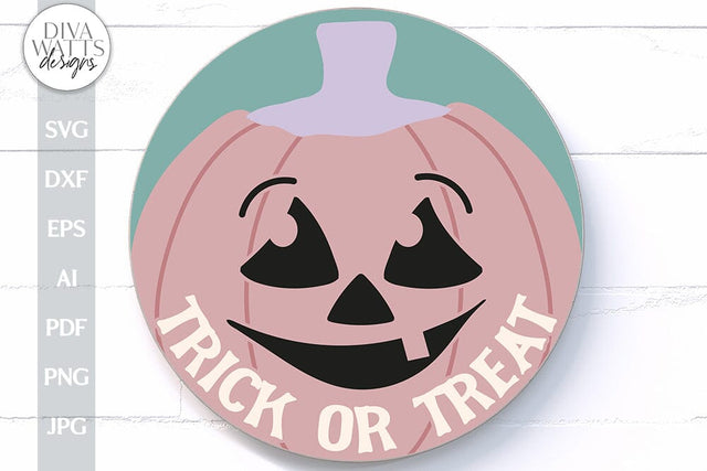 Trick Or Treat Pumpkin SVG For Halloween Shirt With Jack-O-Lantern Door Hanger For Halloween SVG With Pumpkin Face For Pumpkin Shirt SVG SVG Diva Watts Designs 