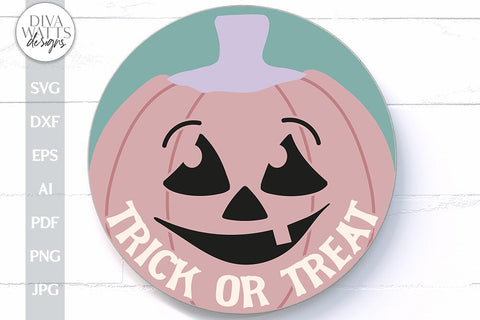 Trick Or Treat Pumpkin SVG For Halloween Shirt With Jack-O-Lantern Door Hanger For Halloween SVG With Pumpkin Face For Pumpkin Shirt SVG SVG Diva Watts Designs 