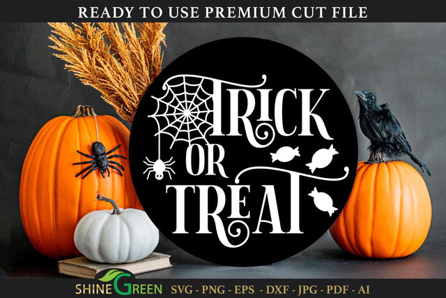 Trick or Treat Round Sign | Halloween SVG Cut File SVG Shine Green Art 