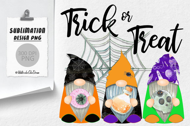 Trick or Treat Sublimation | Gnomes Halloween Designs PNG Sublimation WatercolorColorDream 