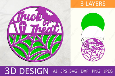 Trick or treat svg, 3D layered round halloween sign, Halloween door hanger 3D Paper AnastasiyaArtDesign 