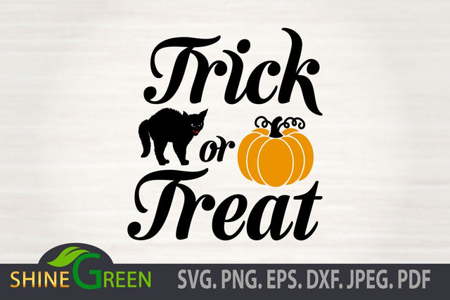 Trick or Treat SVG - Halloween Cut File with Floral Pumpkin, Cat SVG Shine Green Art 
