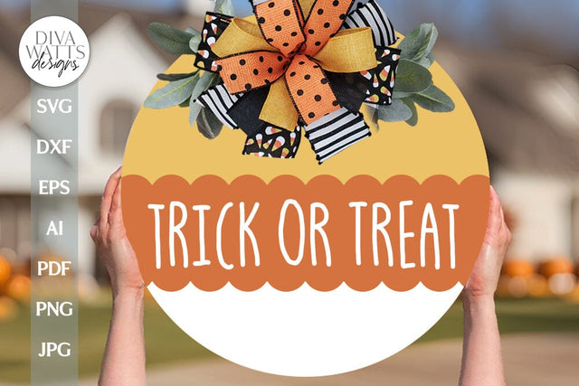 Trick or Treat SVG Halloween Door Hanger For Fall Trick Or Treat Sign SVG Halloween Candy Corn SVG Trick Or Treat Farmhouse svg Welcome Fall SVG Diva Watts Designs 