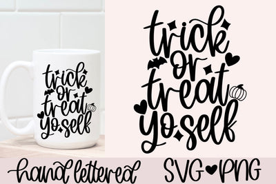 Trick or treat yo self svg, halloween shirt svg, fall decor svg, funny halloween svg, hand lettered svg, trick or treat svg, halloween svg SVG AnitaAlyiaLettering 