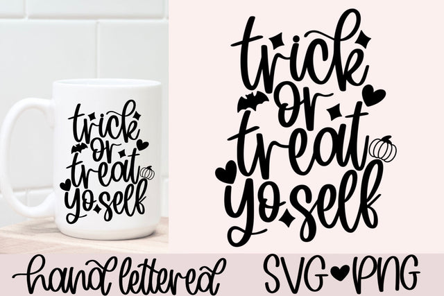 Trick or treat yo self svg, halloween shirt svg, fall decor svg, funny halloween svg, hand lettered svg, trick or treat svg, halloween svg SVG AnitaAlyiaLettering 