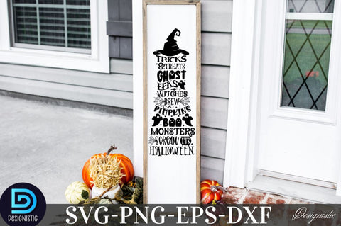Tricks & treats ghost eeks witches brew pimpkins boo monsters scream it's halloween, Halloween Porch Sign Svg Bundle, Welcome Sign Svg SVG DESIGNISTIC 