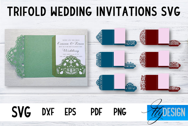 Trifold Wedding Invitation Card Bundle | Pop Up SVG Card | Wedding SVG SVG Fly Design 