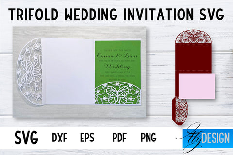Trifold Wedding Invitation Card Bundle | Pop Up SVG Card | Wedding SVG SVG Fly Design 